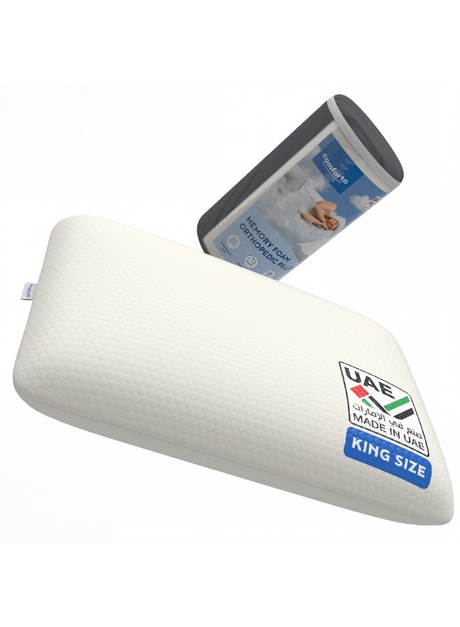 Comforto White Royal Memory Foam Pillow Large Size 70x45x14 Orthopedic Bed Pillow for Side Sleepers Cervical Neck Support Pillow for Luxury Comfort and Pain Relief - Image 1